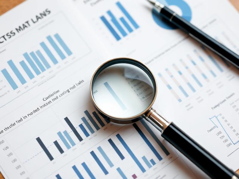 Magnifying glass over financial reports