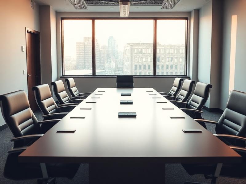 Empty boardroom table with executive chairs